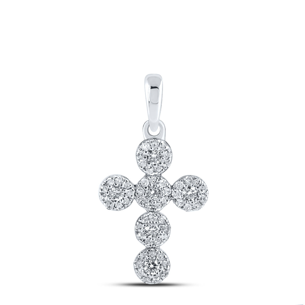 0.27 Ctw Natural Diamond Flower Cross Pendant in 10k White Gold