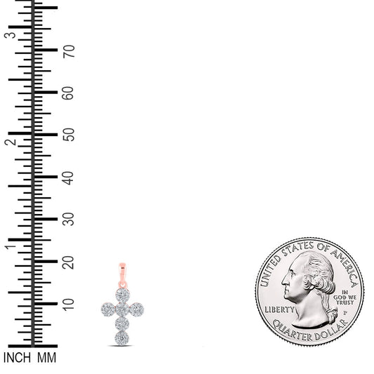 0.27 Ctw Natural Diamond Flower Cross Pendant in 10k Rose Gold