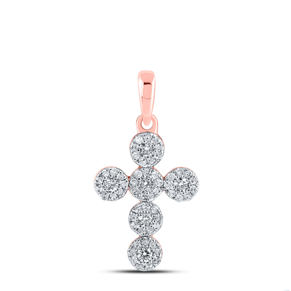 0.27 Ctw Natural Diamond Flower Cross Pendant in 10k Rose Gold