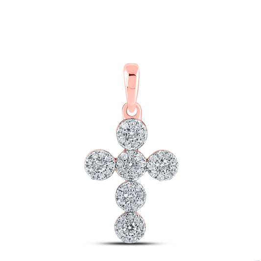 0.27 Ctw Natural Diamond Flower Cross Pendant in 10k Rose Gold
