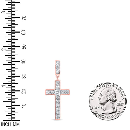 0.72 Ctw Natural Diamond Cross Religious Pendant in 10k Rose Gold