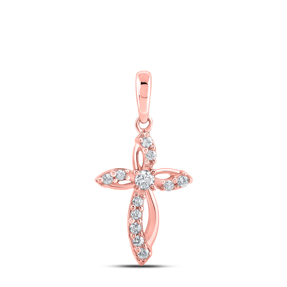 0.16 Ctw Natural Diamond Cross Pendant in 10k Rose Gold