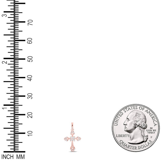 0.17 Ctw Natural Diamond Cross Religious Pendant in 10k Rose Gold