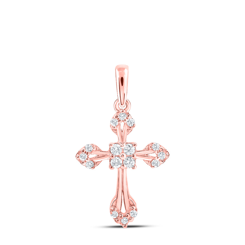 0.17 Ctw Natural Diamond Cross Religious Pendant in 10k Rose Gold