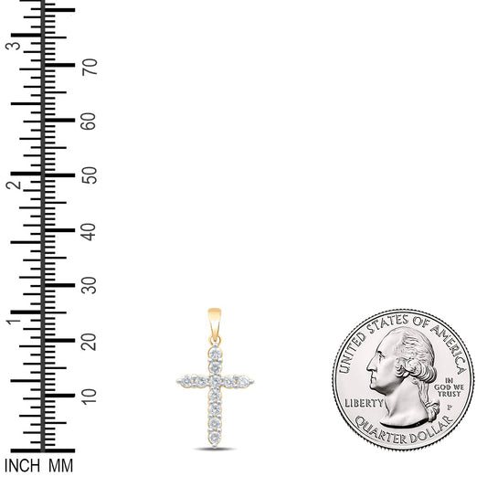 0.49 Ctw Natural Diamond One Row Tennis Cross Pendant in 10k Yellow Gold