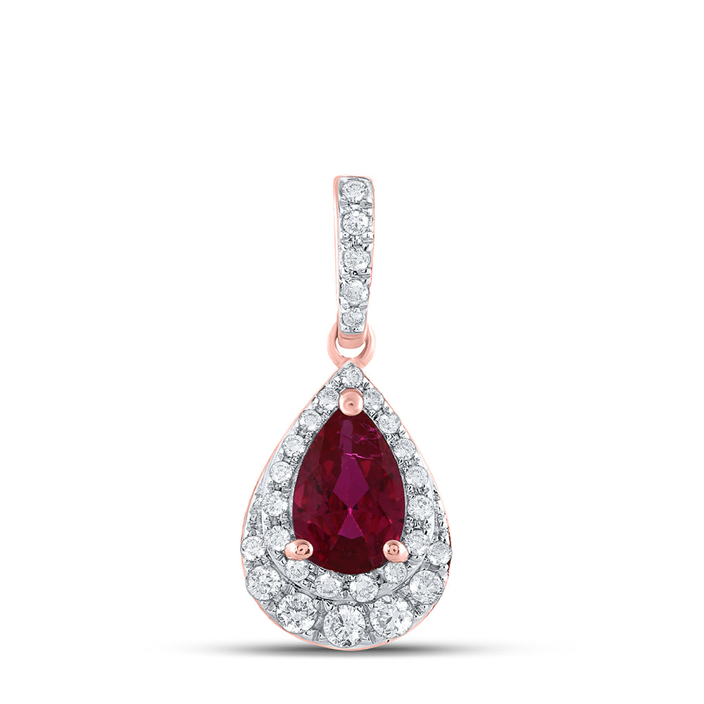 0.7 Ctw Natural Diamond Red Teardrop Pendant in 14k Rose Gold