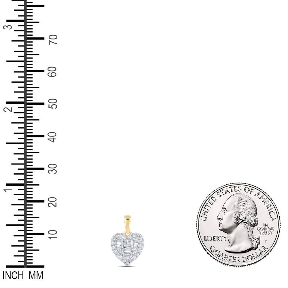 0.38 Ctw Natural Diamond Bagguett Center Heart Pendant in 10k Yellow Gold