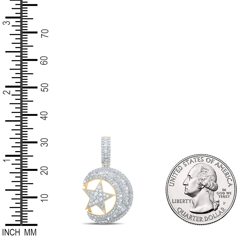 3.62 Ctw Natural Diamond Star Moon Hiphop Pendant in 10k Yellow Gold