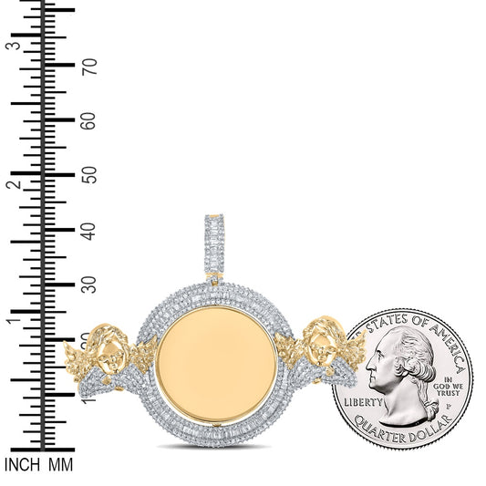 5.85 Ctw Natural Diamond Memory Picture Frame Angel Pendant in 10k Yellow Gold