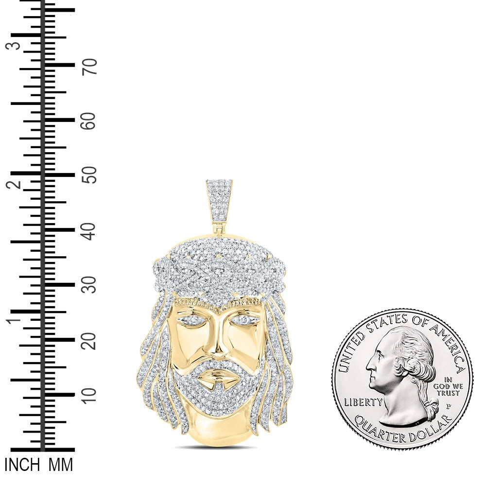2.25 Ctw Natural Diamond Jesus Head Face Pendant in 10k Yellow Gold
