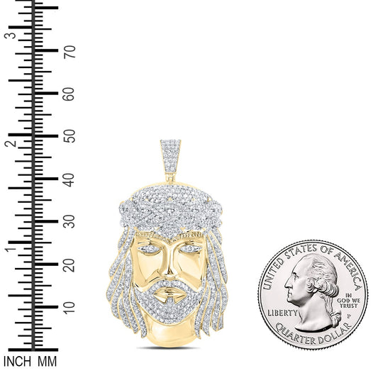 2.25 Ctw Natural Diamond Jesus Head Face Pendant in 10k Yellow Gold