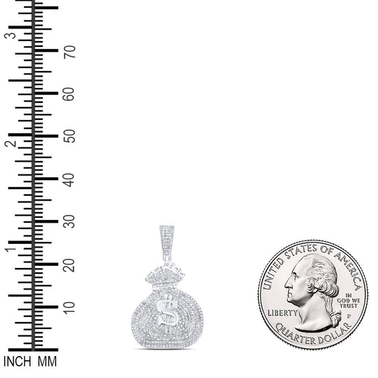 1.16 Ctw Natural Diamond Hiphop Money Bag Dollar Sign Pendant in Sterling Silver