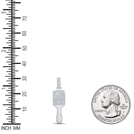 0.42 Ctw Natural Diamond Hairbrush Barber Gift Pendant in Sterling Silver