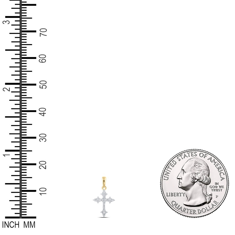 0.25 Ctw Natural Diamond Cross Religious Pendant in 10k Yellow Gold