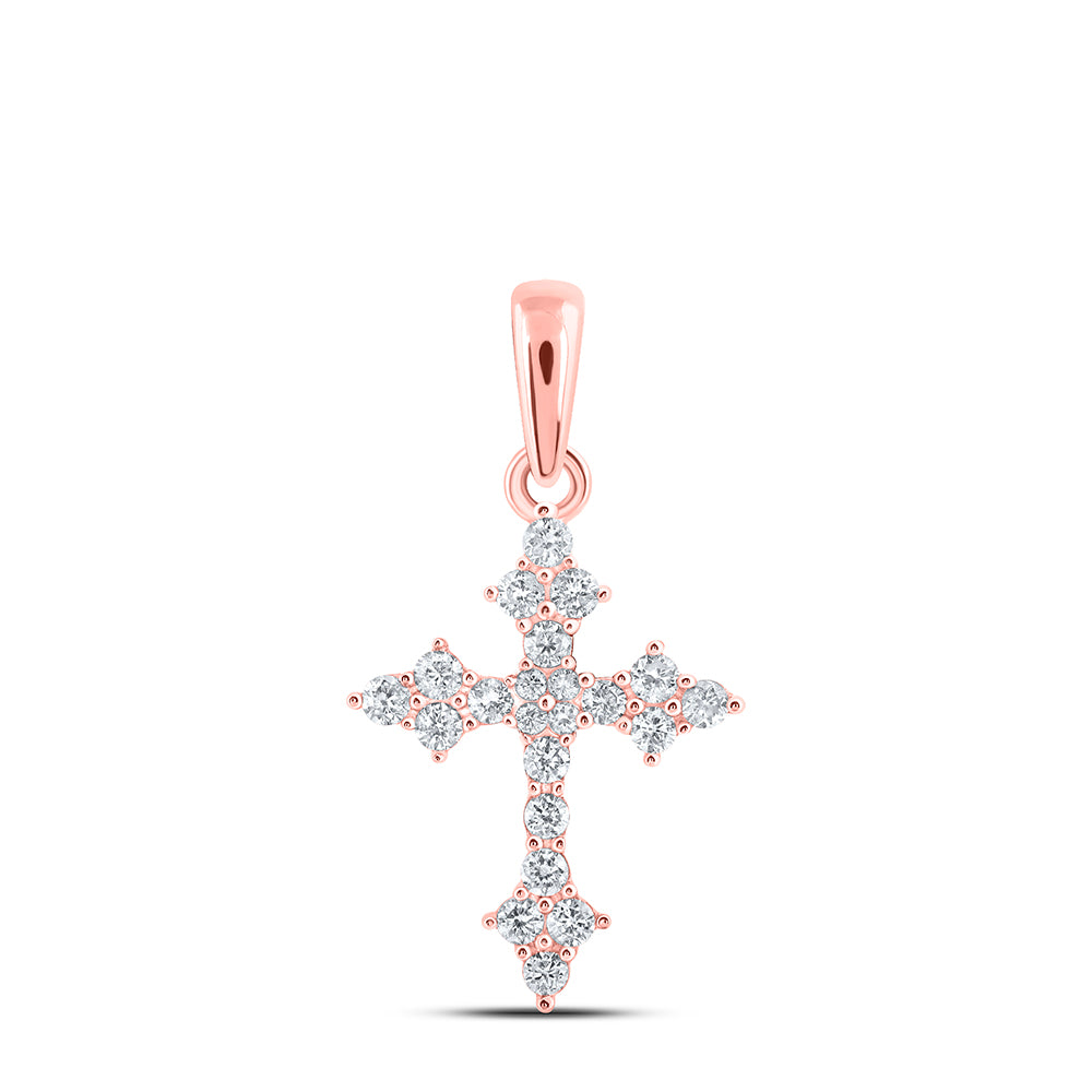 0.25 Ctw Natural Diamond Cross Religious Pendant in 10k Rose Gold