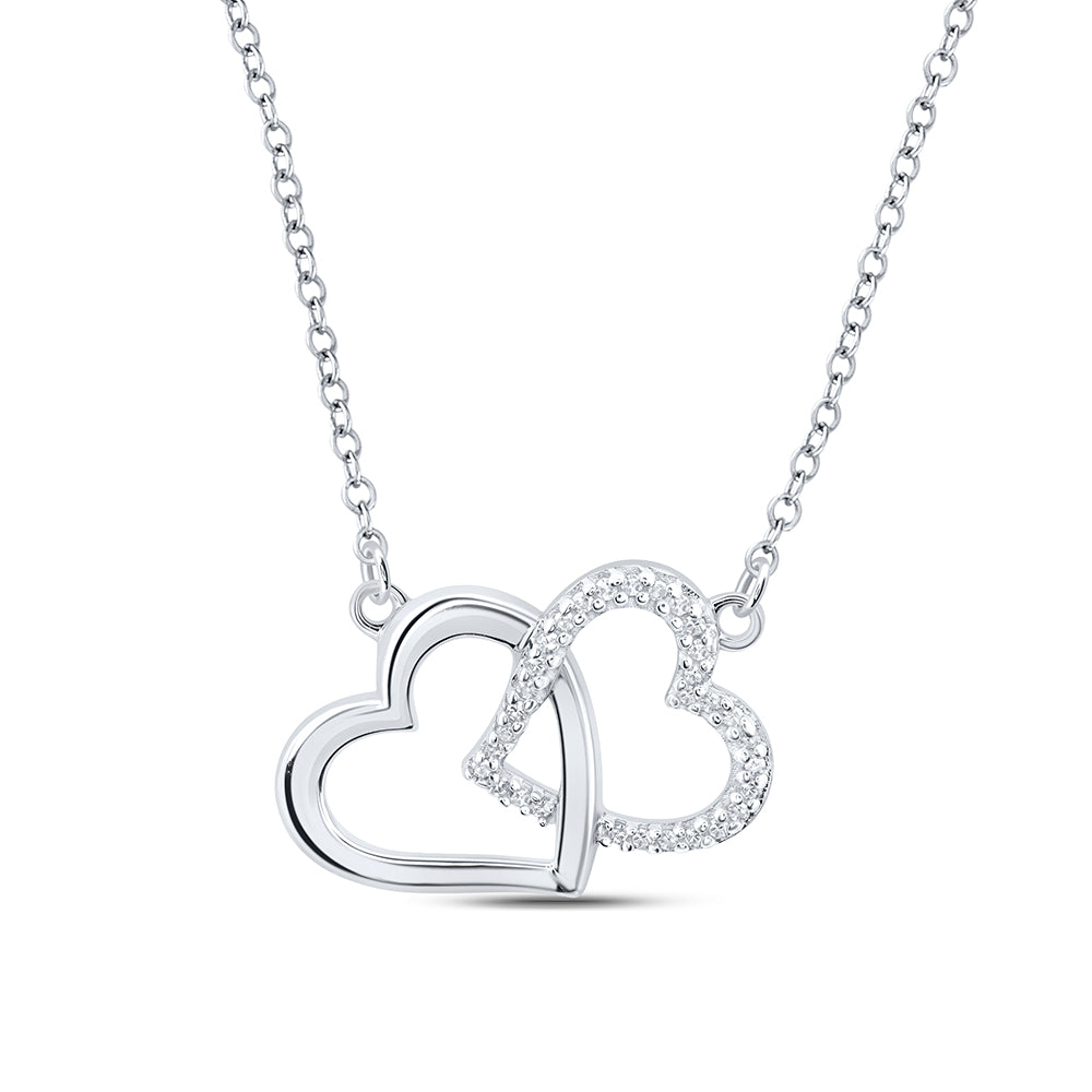 0.05 Ctw Natural Diamond Double Heart Pendant in Sterling Silver
