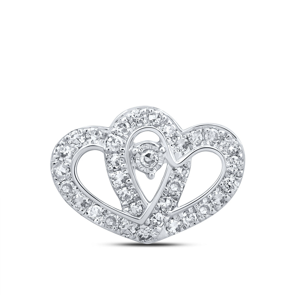 0.24 Ctw Natural Diamond Double Heart Pendant in 10k White Gold
