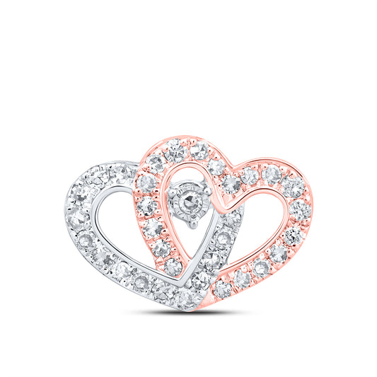 0.24 Ctw Natural Diamond Two Tone Double Heart Pendant in 10k Two-tone Gold