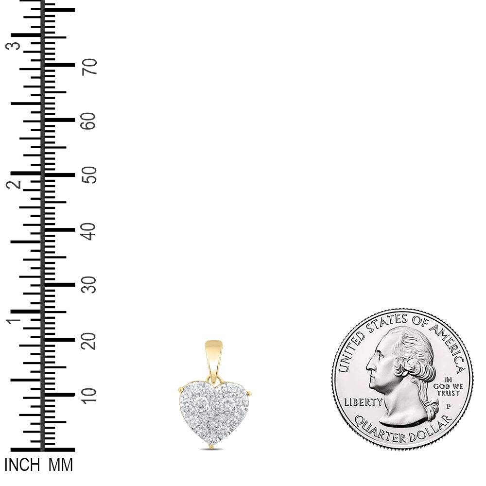0.81 Ctw Natural Diamond Cluster Heart Pendant in 10k Yellow Gold