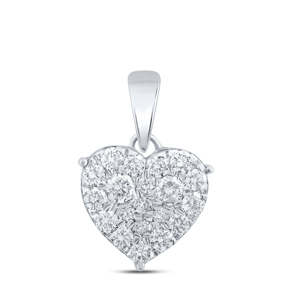 0.8 Ctw Natural Diamond Cluster Heart Pendant in 10k White Gold