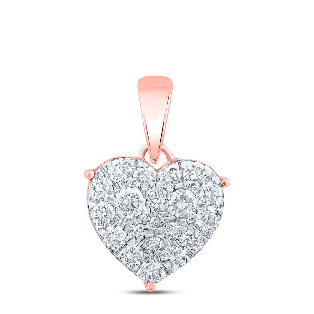 0.8 Ctw Natural Diamond Cluster Heart Pendant in 10k Rose Gold
