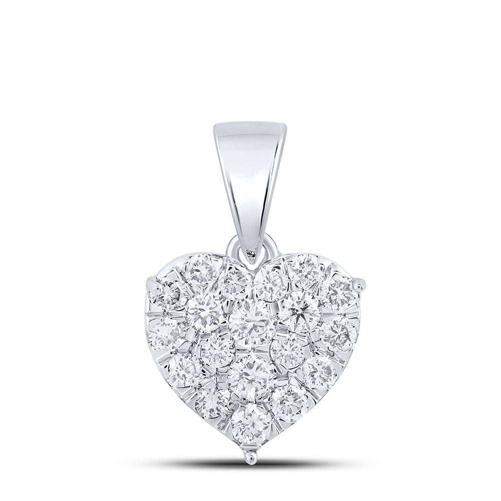 0.92 Ctw Natural Diamond Cluster Heart Pendant in 10k White Gold