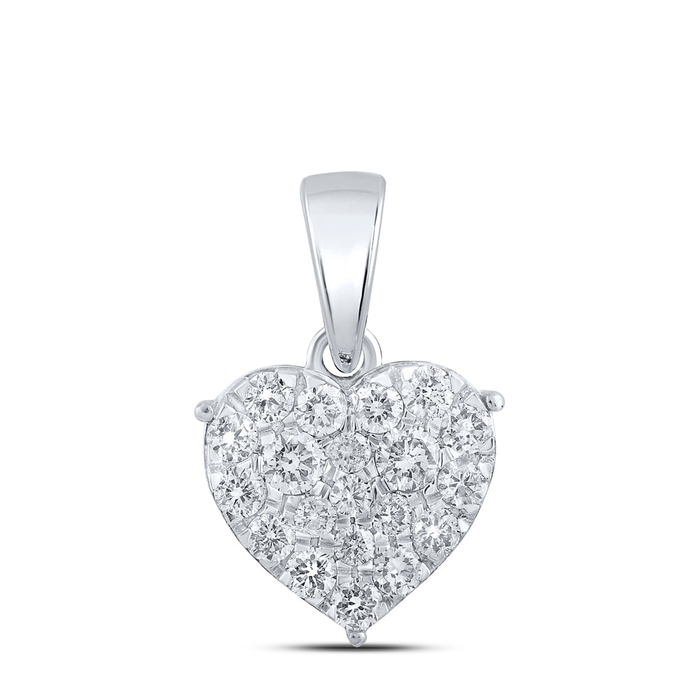0.52 Ctw Natural Diamond Cluster Heart Pendant in 10k White Gold