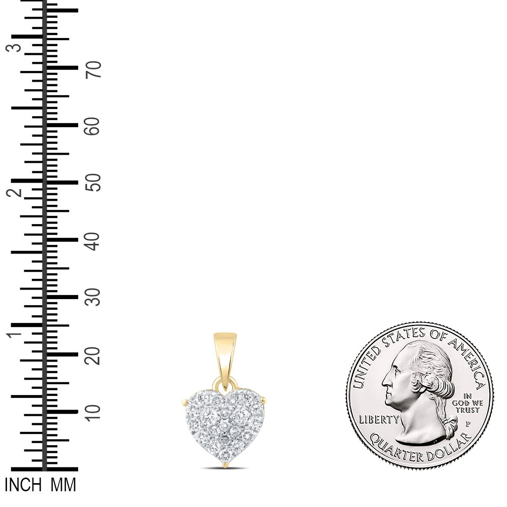 0.27 Ctw Natural Diamond Cluster Heart Gift Pendant in 10k Yellow Gold