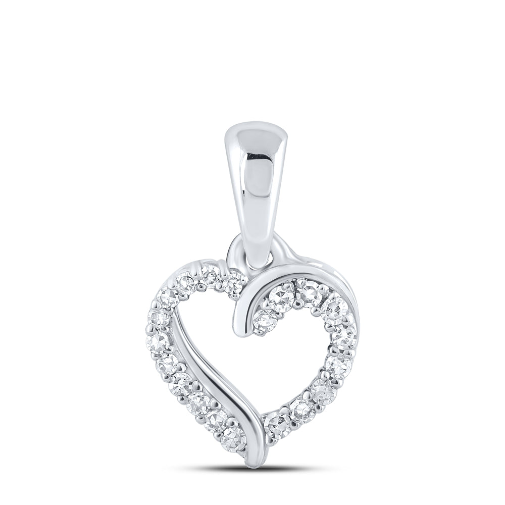 0.08 Ctw Natural Diamond Open Heart Pendant in 10k White Gold