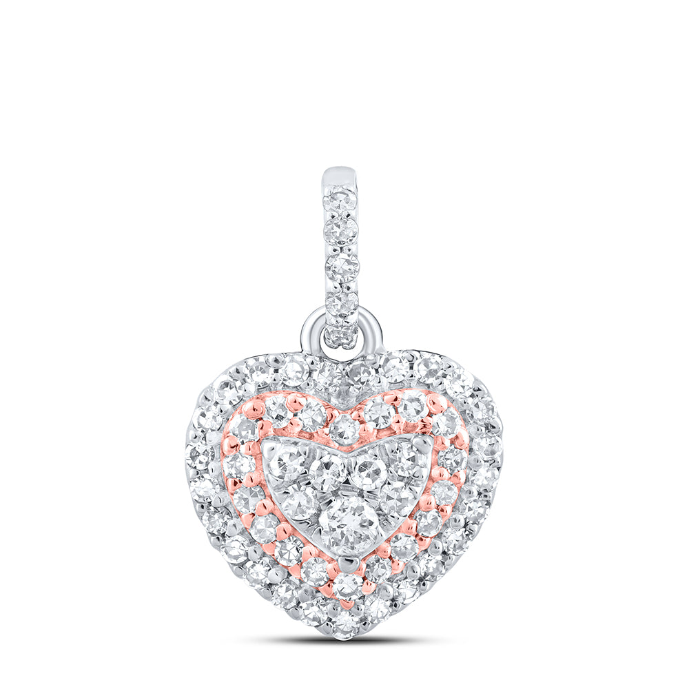 0.28 Ctw Natural Diamond Cluster Heart Pendant in 10k Two-tone Gold