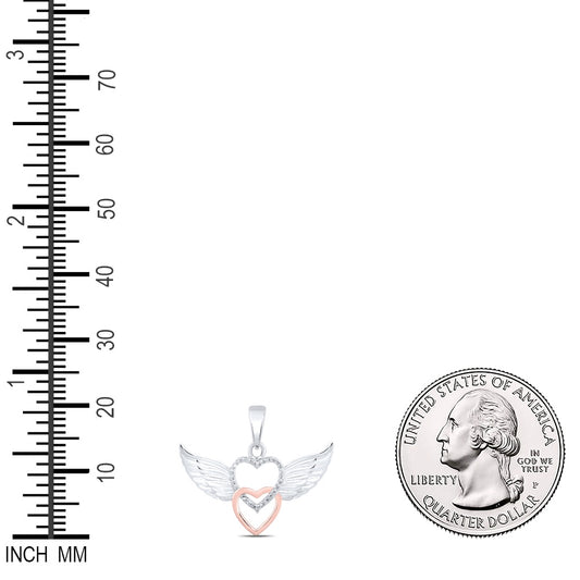 0.06 Ctw Natural Diamond Double Heart Wings Pendant in Sterling Silver