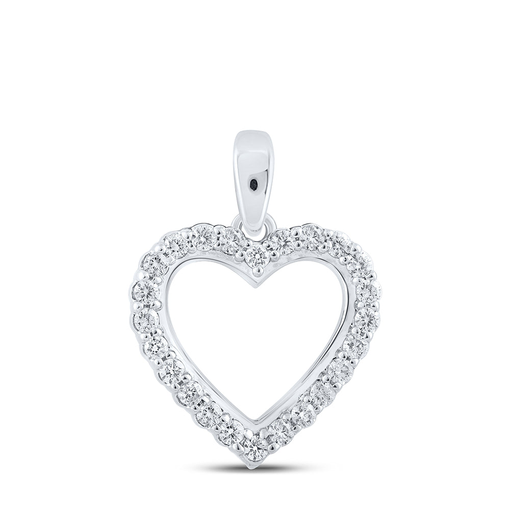 0.25 Ctw Natural Diamond Open Heart Pendant in 10k White Gold