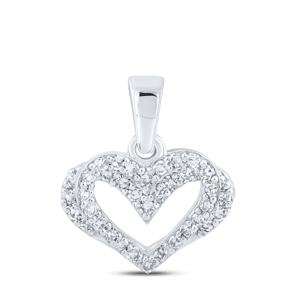 0.25 Ctw Natural Diamond Open Heart Pendant in 10k White Gold