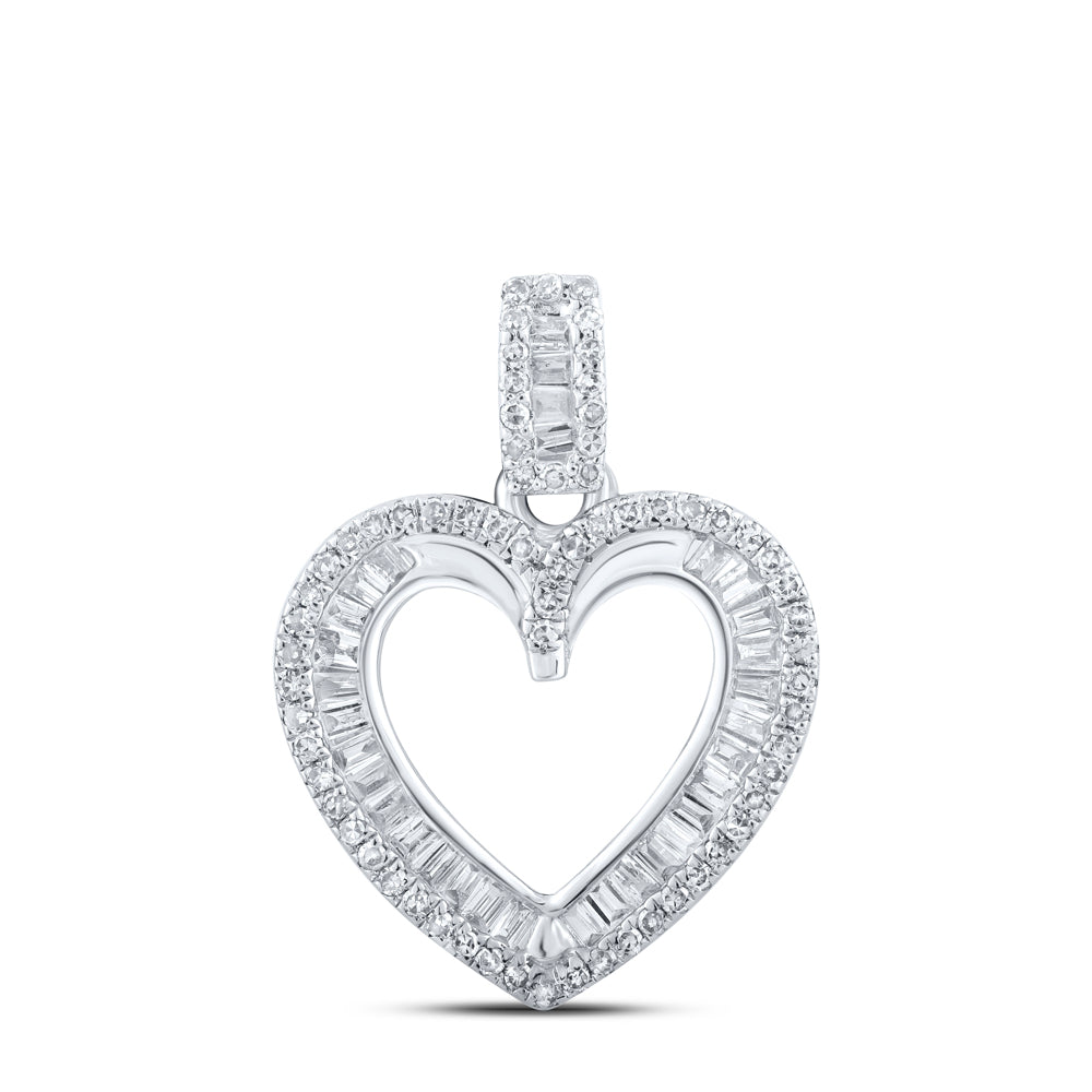 0.37 Ctw Natural Diamond Open Heart Pendant in 10k White Gold