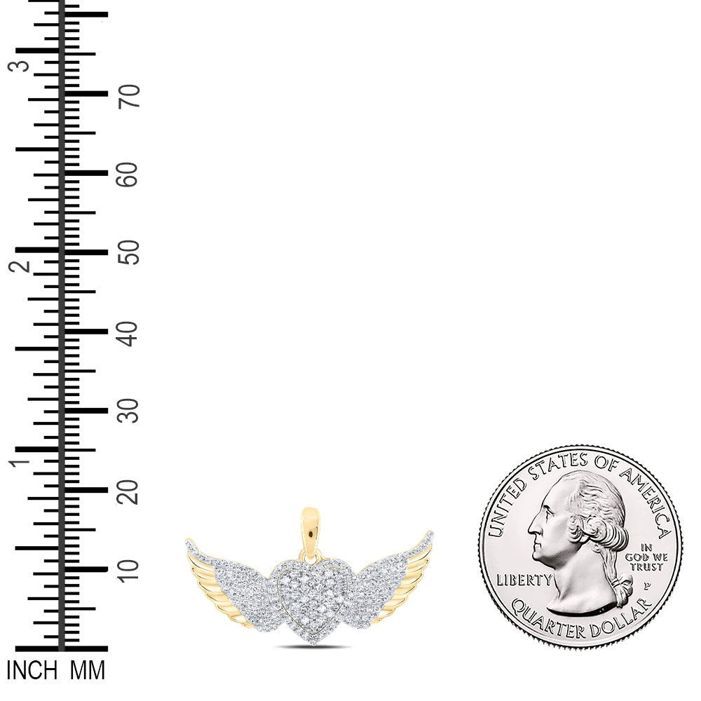 0.41 Ctw Natural Diamond Heart Wings Pendant in 10k Yellow Gold