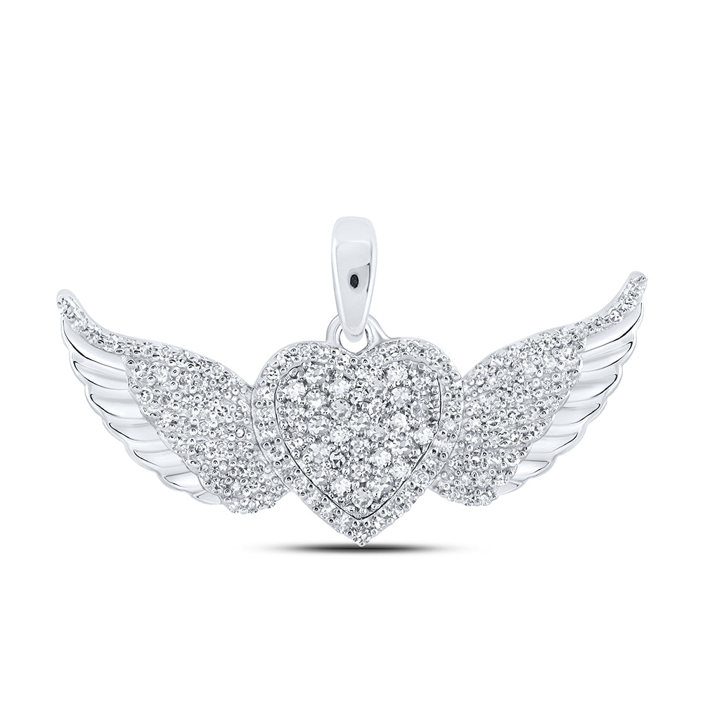 0.39 Ctw Natural Diamond Heart Wings Pendant in 10k White Gold