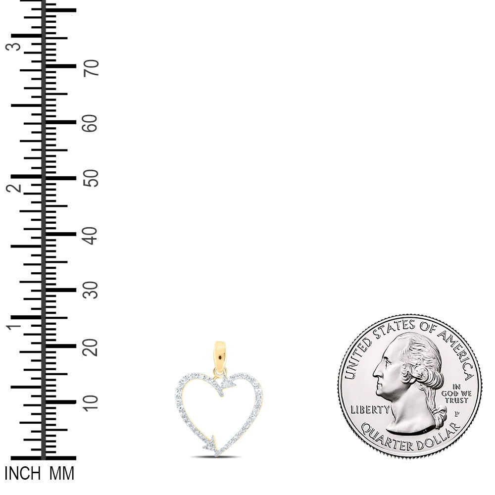 0.19 Ctw Natural Diamond Arrow Open Heart Pendant in 10k Yellow Gold