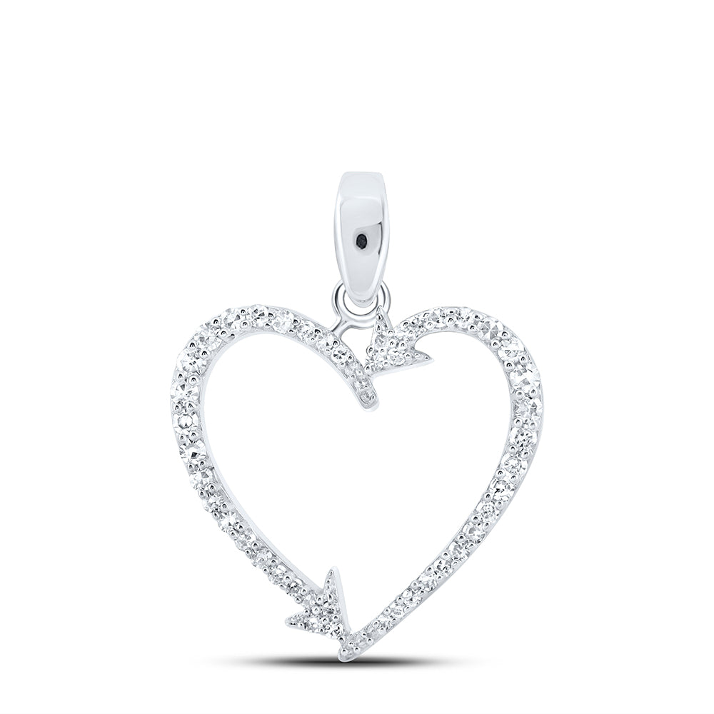 0.19 Ctw Natural Diamond Arrow Open Heart Pendant in 10k White Gold