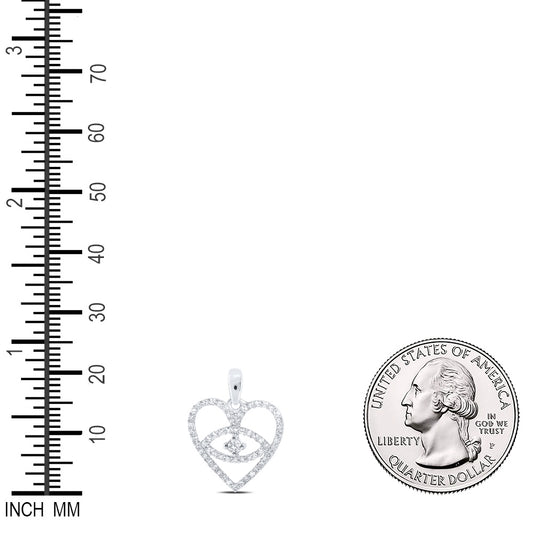 0.29 Ctw Natural Diamond Evil Eye Heart Pendant in 10k White Gold