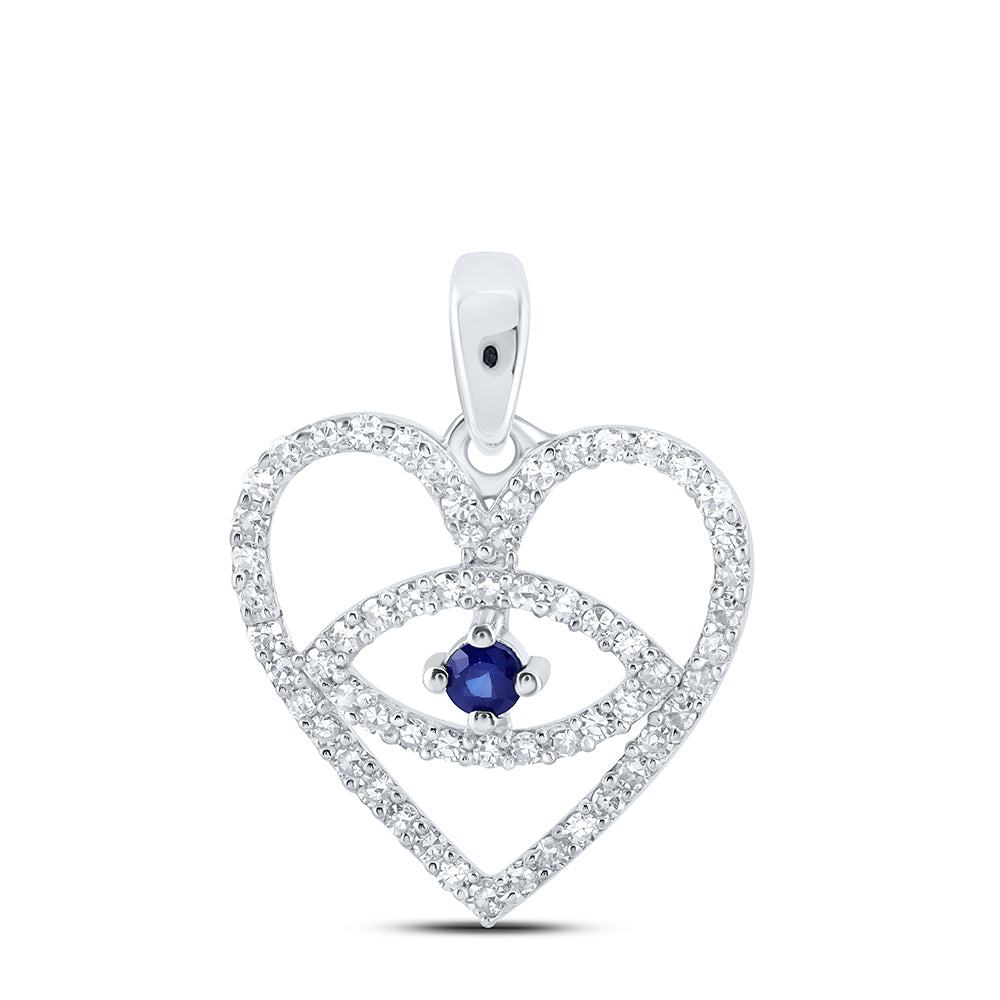 0.31 Ctw Natural Diamond Blue Evil Eye Heart Pendant in 10k White Gold