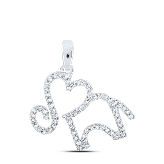 0.2 Ctw Natural Diamond Heart Elephant Gift Pendant in 10k White Gold