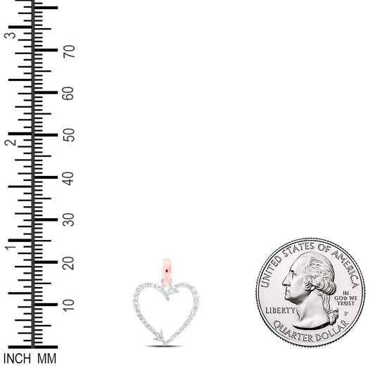 0.19 Ctw Natural Diamond Arrow Open Heart Pendant in 10k Rose Gold