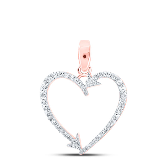 0.19 Ctw Natural Diamond Arrow Open Heart Pendant in 10k Rose Gold