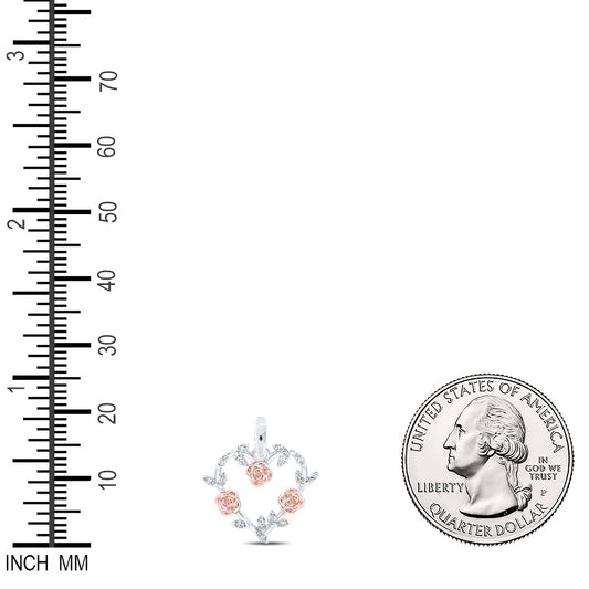 0.08 Ctw Natural Diamond 3 Three Flower Open Heart Pendant in Sterling Silver