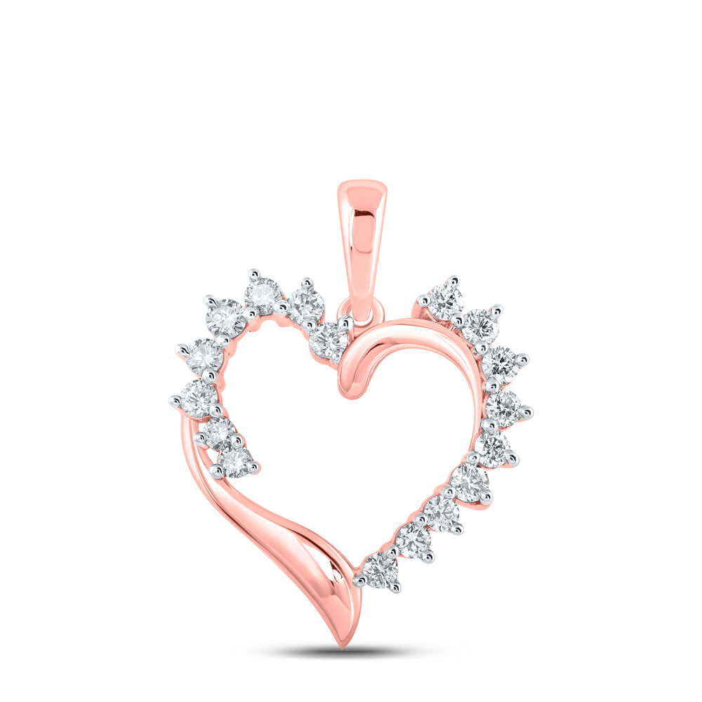 0.49 Ctw Natural Diamond Open Heart Pendant in 10k Rose Gold