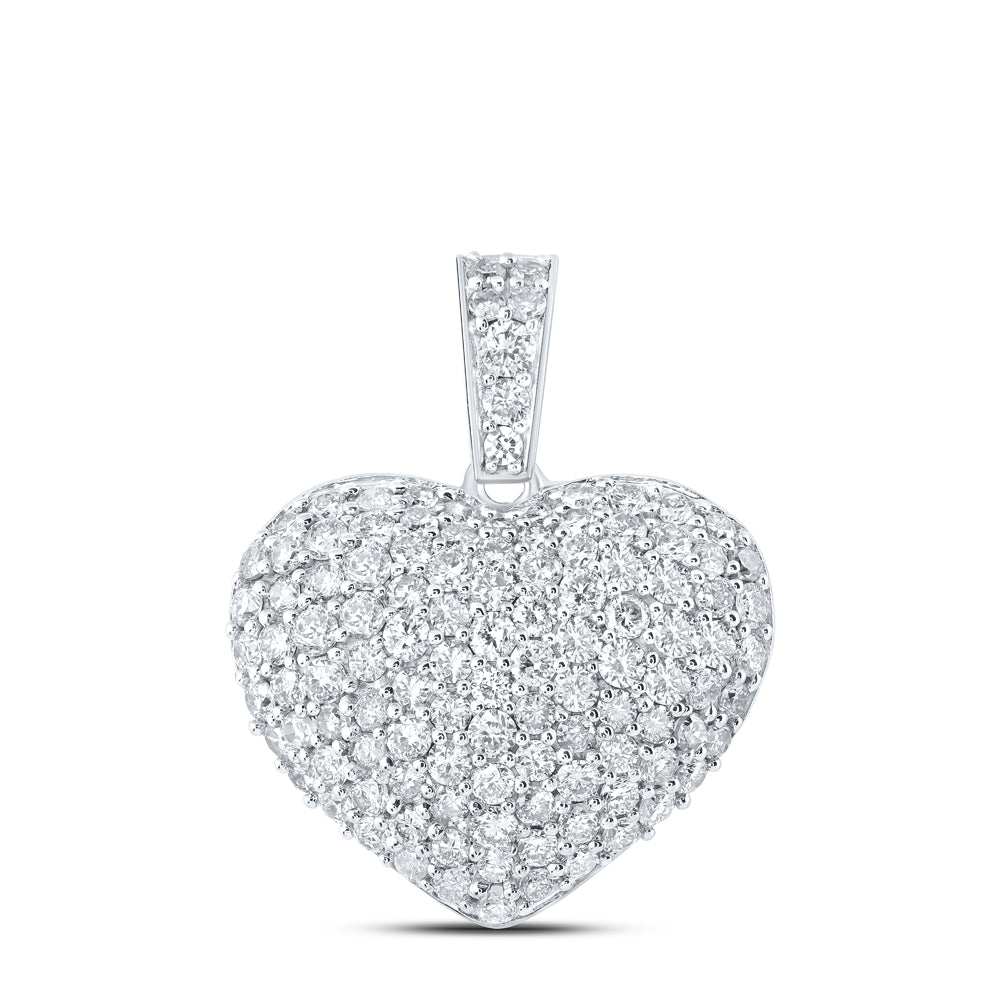 1.12 Ctw Natural Diamond Cluster Heart Pendant in 10k White Gold
