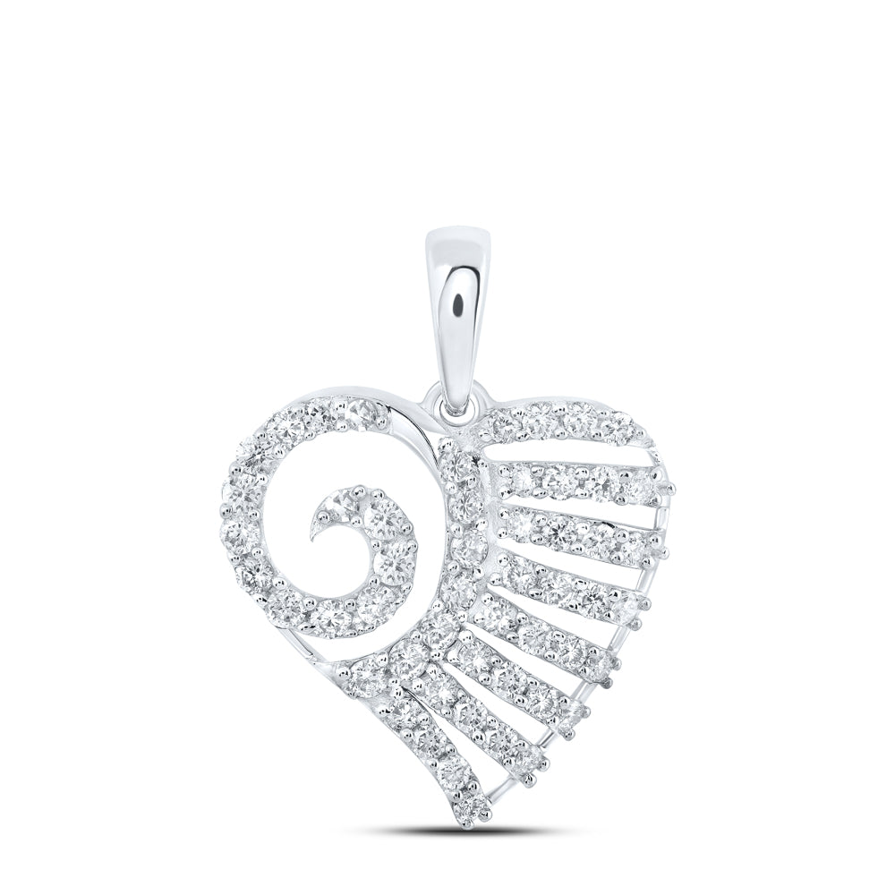 0.56 Ctw Natural Diamond Swirling Design Heart Pendant in 10k White Gold