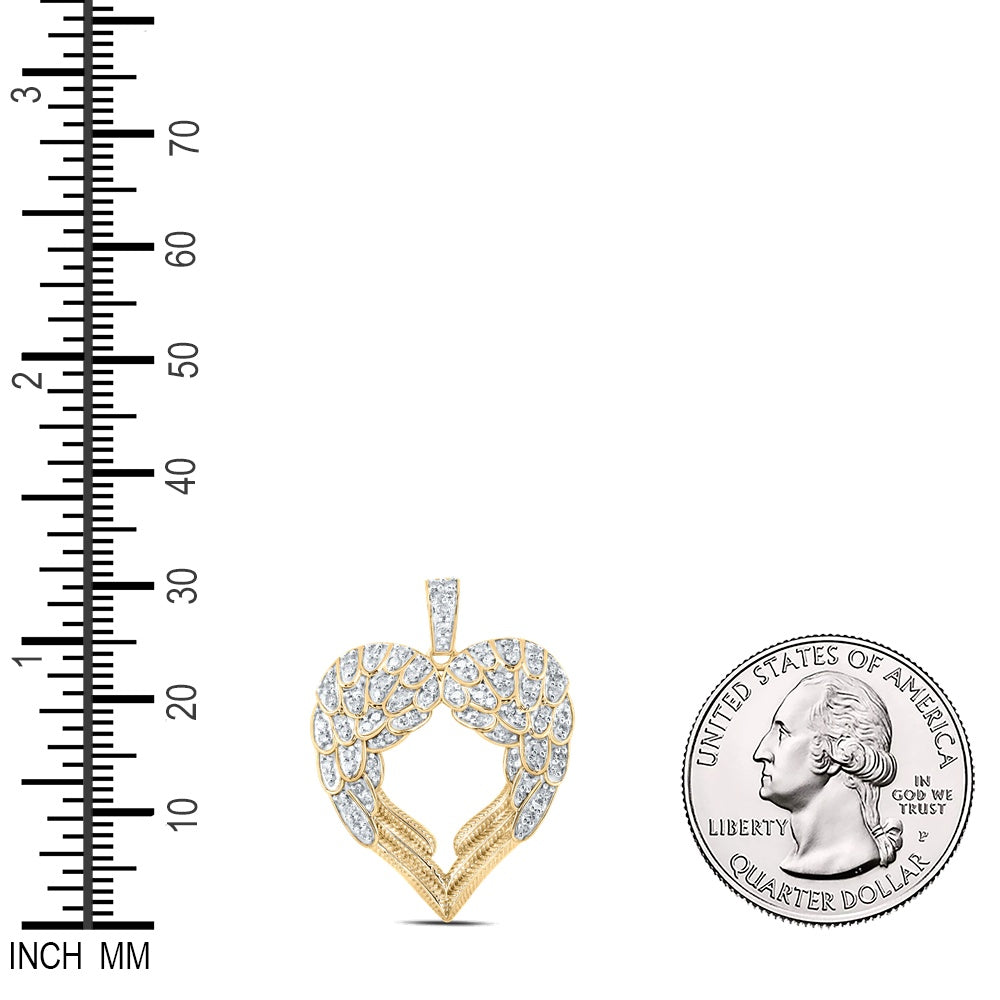 0.56 Ctw Natural Diamond Wings Shape Heart Pendant in 10k Yellow Gold