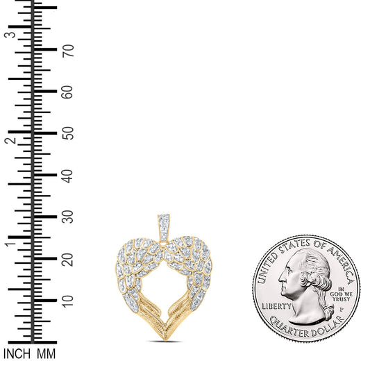 0.56 Ctw Natural Diamond Wings Shape Heart Pendant in 10k Yellow Gold