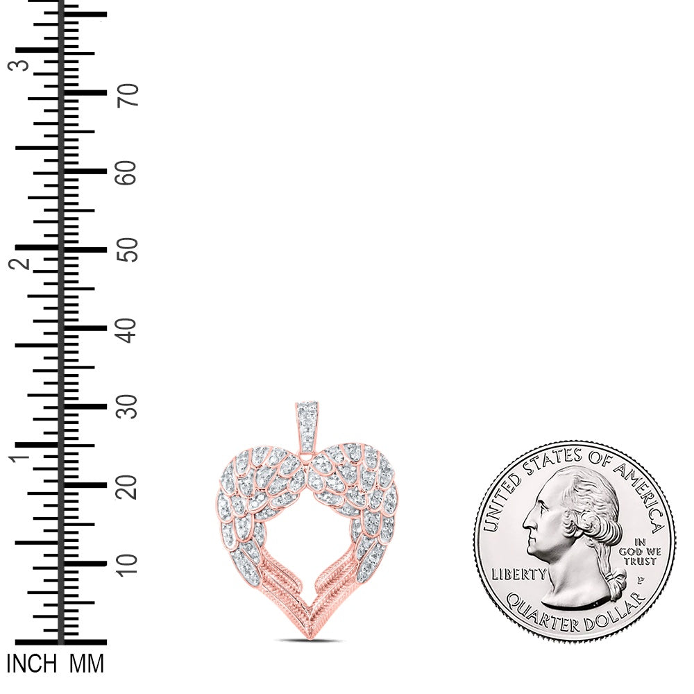 0.56 Ctw Natural Diamond Wings Shape Heart Pendant in 10k Rose Gold